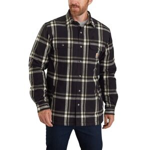 CARHARTT RELAXED FIT FLANNEL SHERPA-LINED SNAP-FRONT PLAID SHIRT JACKET